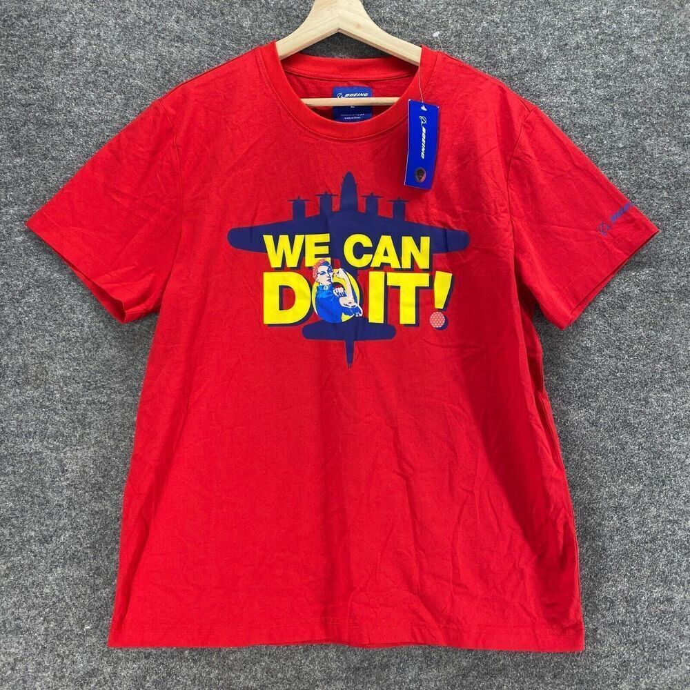 New Boeing T-Shirt Boys L Large Red Crew Neck Short Sleeve Cotton Pullover
